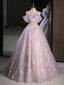 A-Line Sweetheart Neck Tulle Lace Purple Long Prom Dresses, Purple Long Formal Dresses
