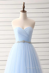 A-Line Sweetheart Neck Tulle Light Sky Blue Long Prom Dresses