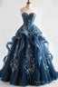 A Line Sweetheart Neck Tulle Long Prom Dresses Vintage Strapless Beaded Prom Gowns