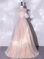 A-Line Sweetheart Neck Tulle Pink Formal Dresses, Off Shoulder Pink Formal Dresses
