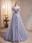 A-Line Sweetheart Neck Tulle Purple Long Prom Dresses, Purple Formal Dresses