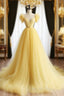 A Line Sweetheart Neck Tulle Yellow Long Prom Dress, Yellow Long Prom Dresses