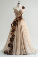 A-Line Sweetheart Neckline Tulle Applique Long Prom Dress, Vintage Evening Gown
