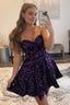 A Line Sweetheart Purple Sequins Short Homecoming Dresses