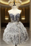 A-Line Sweetheart Short Tulle Silver Ruched Homecoming Dresses with Beading