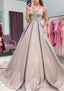 A Line Sweetheart Sleeveless Satin Sweep Train Prom Dresses With Pockets