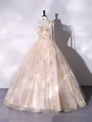 A-Line Sweetheart Sleeves Straps Embroidery Tulle Prom Dress