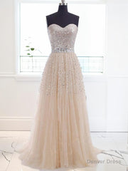 A-line Sweetheart Sweep Train Tulle Dress