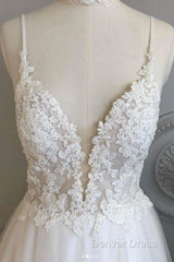 A-Line Thin Shoulder Strap Beach Wedding Dresses Lace And Floor Length Wedding Dresses