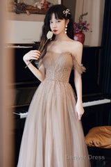 A-Line Tulle Beaded Long Prom Dress, Evening Party Dress