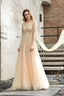 A Line Tulle Beading Handwork Long Sleeves Prom Dresses