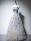 A Line Tulle Blue Long Prom Dress, Blue Tulle Prom Graduation Dresses