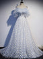 A Line Tulle Blue Off Shoulder Prom Dress, Long Prom Dress