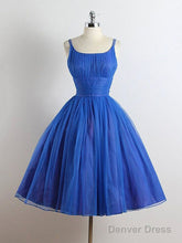 A-Line Tulle Blue Short Prom Dress, Blue Homecoming Dress