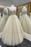 A Line Tulle Floor Length Prom Dress, Spaghetti Strap Prom Dresses