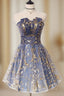 A Line Tulle Lace Blue Short Prom Dress, Cute Blue Homecoming Dresses