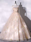 A Line Tulle Lace Champagne Long Prom Dress, Champagne Prom Sweet 16 Dresses