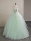 A-Line Tulle Lace Green Long Prom Dress, Tulle Green Long Formal Dress