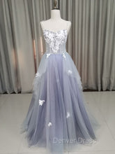 A line Tulle Lace Long Formal Dresses, Lace Tulle Prom Dresses