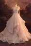 A Line Tulle Layers Long Prom Dress, Spaghetti Straps Prom Dresses with Bow