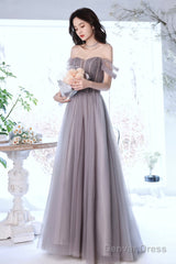 A-Line Tulle Long Prom Dress With Beaded, Purple Evening Graduation Dress
