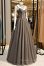 A Line Tulle Long Prom Dress with Beading, Cute Prom Dresses