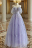 A Line Tulle Purple Long Prom Dress, Purple Long Graduation Dresses