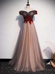A-line Tulle Ruched Embellished Prom Dress, Long Party Dress