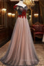 A Line Tulle Ruched Embellished Prom Dress, Long Prom Dresses