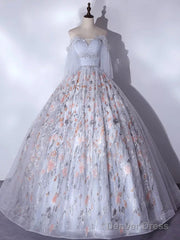 A-Line Tulle Sequin Lace Long Prom Dress, Lace Long Formal Dress