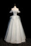 A Line Tulle Sequins Long Prom Dress, Off the Shoulder Prom Dresses