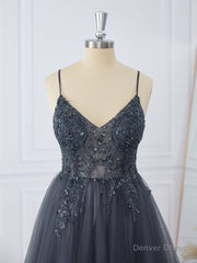 A-line Tulle V-neck Beading Short/Mini Dress