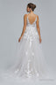 A Line Tulle V Neck Lace Beaded Flower Wedding Dresses