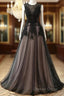 A-Line Tulle With Lace Round Neckline Floor Length Party Dresses Black Prom Dresses Formal Dresses