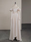 A-Line Two Pieces Satin Champagne Long Prom Dresses, Champagne Long Formal Dresses