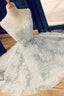 A Line V Neck Backless Light Blue Lace Homecoming Dresses With Belt