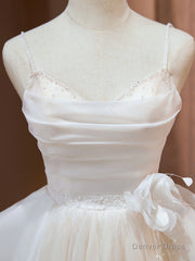 A Line V Neck Champagne Short Prom Dresses, Formal Mini Gown Cute Puffy Homecoming Dresses