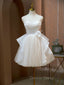 A Line V Neck Champagne Short Prom Dress, Prom Mini Gowns Cute Puffy Homecoming Dresses