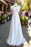 A Line V Neck Flutter Sleeves Bridesmaid Dress Floor Length Chiffon Wedding Dresses With Ruffle