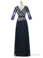 A-line V-neck Half Sleeves Navy Blue Mother Of The Bride Dresses