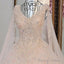 A Line V Neck Lace Crystal Beaded White Light Blue Wedding Dresses Floor Length