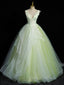 A Line V Neck Lace Tulle Green Long Prom Dress, Green Sweet 16 Dresses