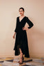 A Line V Neck Long Sleeves Chiffon High Low Sash Prom Dresses