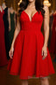 A Line V Neck Open Back Red Short Prom Dress, Backless Red Homecoming Dresses