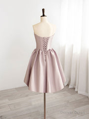 A-Line V Neck Pink Short Prom Dress, Pink Homecoming Dresses