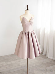 A-Line V Neck Pink Short Prom Dress, Pink Homecoming Dresses