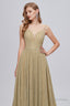 A Line V Neck Polyester With Train Sash Prom Dresses