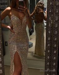 A-line V Neck Prom Dress With Split