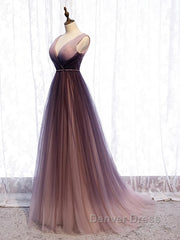 A Line V Neck Purple Ombre Prom Dresses, V Neck Purple Ombre Formal Evening Bridesmaid Dresses