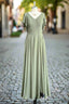 A Line V Neck Ruffle Sleeves Pleats Chiffon Bridesmaid Dresses with Ruffles